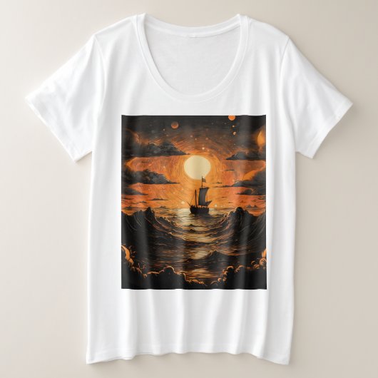 夜の出帆船 プラスサイズTシャツ (デザイン正面)