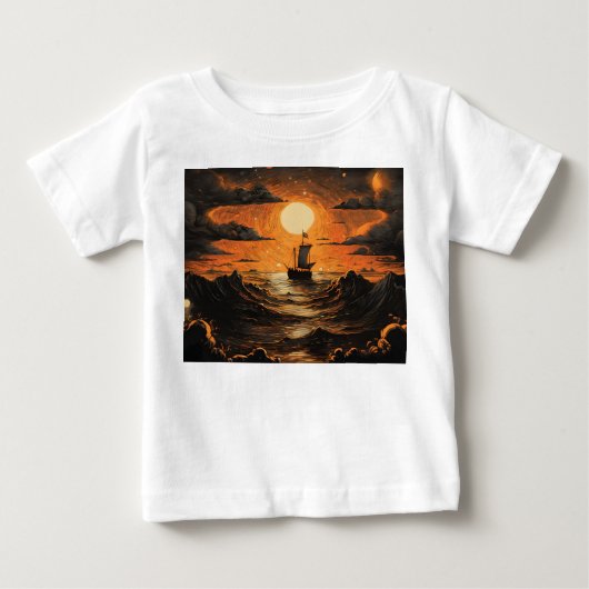 夜の出帆船 ベビーTシャツ (正面)