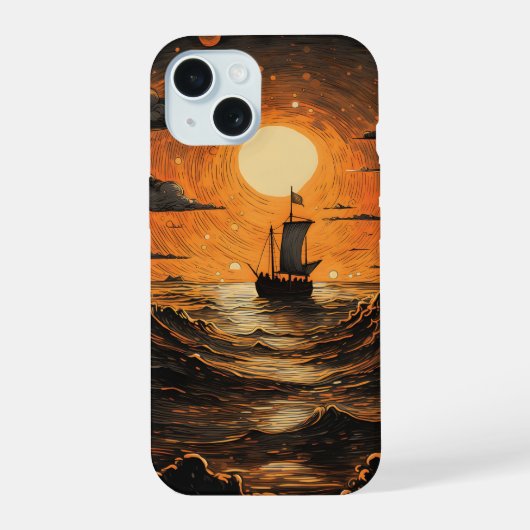 夜の出帆船 iPhone 15ケース (裏面)