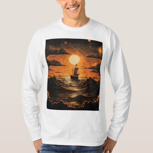 夜の出帆船 Tシャツ (正面)