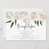 夜の前に白い花模様スクリプトのリハーサルディナー 招待状 (正面)