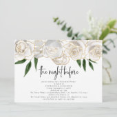 夜の前に白い花模様スクリプトのリハーサルディナー 招待状 (スタンド正面)