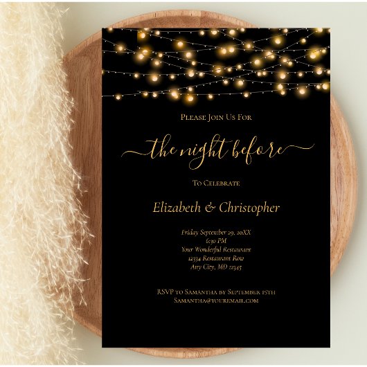夜の前に黒い金ゴールドライトリハーサルディナー 招待状