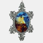 夜の割れた石の灯台 スノーフレークピューターオーナメント (左)