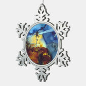 夜の割れた石の灯台 スノーフレークピューターオーナメント (右)