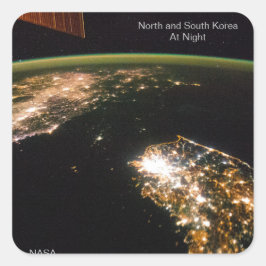 夜の北朝鮮と韓国、NASA ISSの写真 スクエアシール