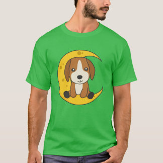 夜の友達のためのかわいい動物、ムーンビーグル Tシャツ