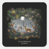 夜の可愛いトナカイ スクエアシール (正面)