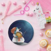 夜の可愛い雪だるま星のクリスマスを見て ペーパープレート (パーティー)