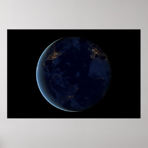 夜の地球の都市灯 ポスター