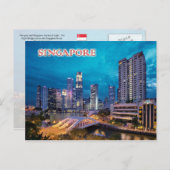 夜の埠頭とシンガポールのスカイライン ポストカード (正面/裏面)