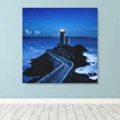 夜の壁のライトハウス海 キャンバスプリント (インサイチュ (ウッドフロア))