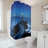 夜の壁のライトハウス海 シャワーカーテン (インサイチュ)