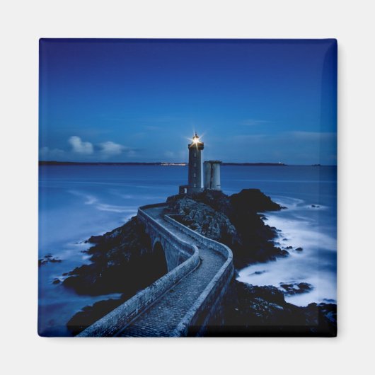 夜の壁のライトハウス海 マグネット (正面)