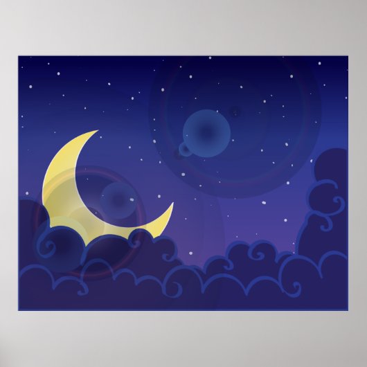 夜の夕暮れ月の真夜中青 ポスター (正面)