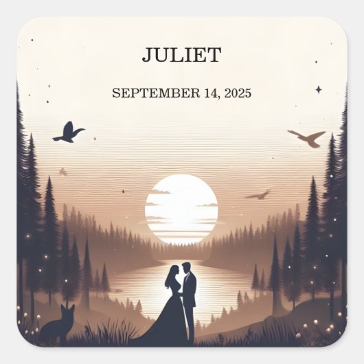 夜の夕焼け 月 雲 黄昏 ブライダルシャワー スクエアシール (正面)