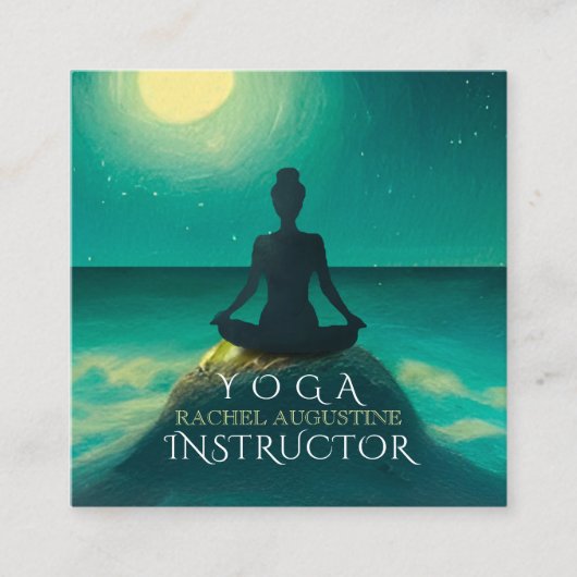 夜の夜に夜の夜の夜のヨガ瞑想ポーズ スクエア名刺 (正面)
