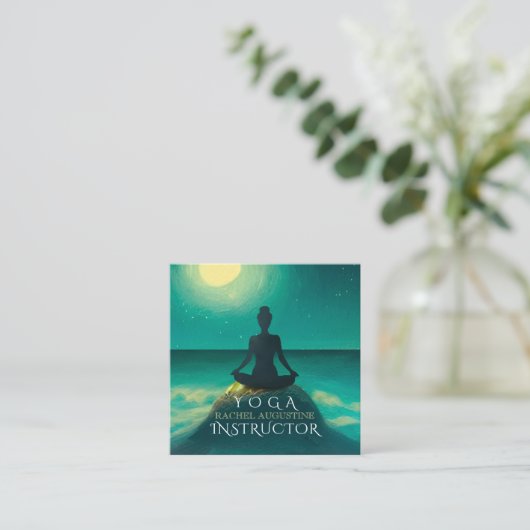 夜の夜に夜の夜の夜のヨガ瞑想ポーズ スクエア名刺 (スタンド正面)