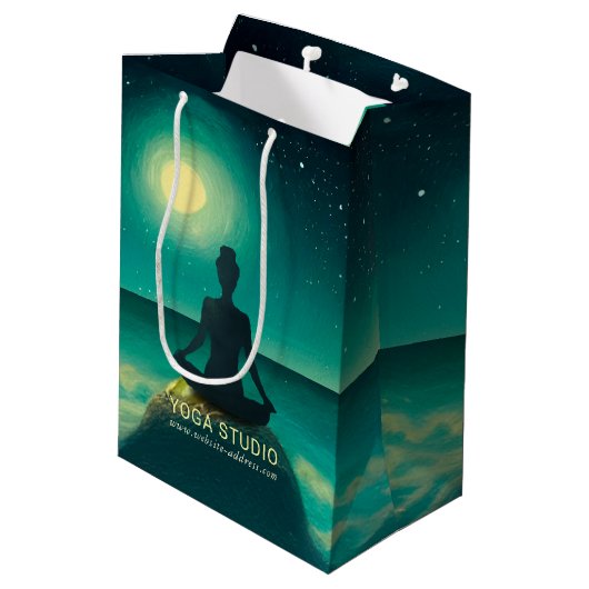 夜の夜に夜の夜の夜のヨガ瞑想ポーズ ミディアムペーパーバッグ (裏面アングル)