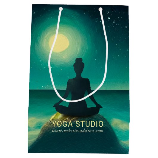 夜の夜に夜の夜の夜のヨガ瞑想ポーズ ミディアムペーパーバッグ (裏面)