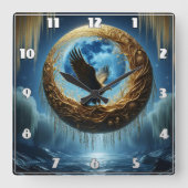 夜の天空に隠れたワシ スクエア壁時計 (正面)