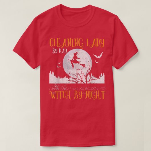 夜の女性ハロウィーによる女性のデイウィッチ清掃 Tシャツ (デザイン正面)