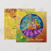 夜の妖精 ピンク 緑 青 黄色のきらきら 招待状 (正面/裏面)