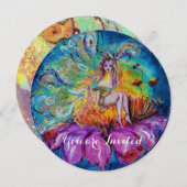 夜の妖精 , ピンク 黄色 青 赤のきらきら 招待状 (正面/裏面)