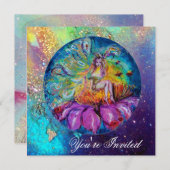 夜の妖精 , ピンク 黄色 青 赤のきらきら 招待状 (正面/裏面)