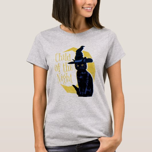 夜の子 黒猫と月 Tシャツ (正面)