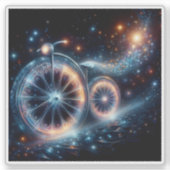 夜の宇宙風景の中の輝く自転車 シール (正面)