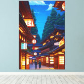 夜の小さな日本の町並み キャンバスプリント (インサイチュ (ウッドフロア))