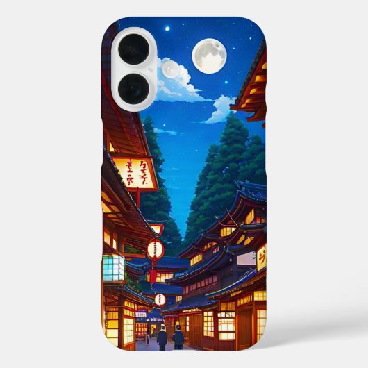 夜の小さな日本の町並み Case-Mate iPhoneケース (裏面)