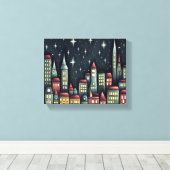 夜の小さな町 キャンバスプリント (インサイチュ (ウッドフロア))