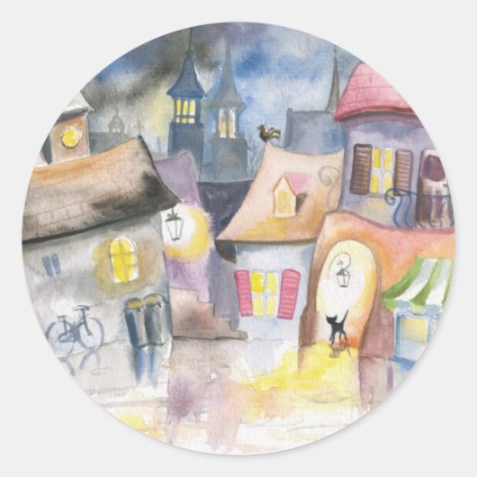 夜の小さな町 ラウンドシール (正面)