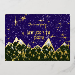 夜の山 – 大晦日のパーティー金ゴールド 箔招待状