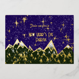 夜の山 – 大晦日のパーティー金ゴールド 箔招待状