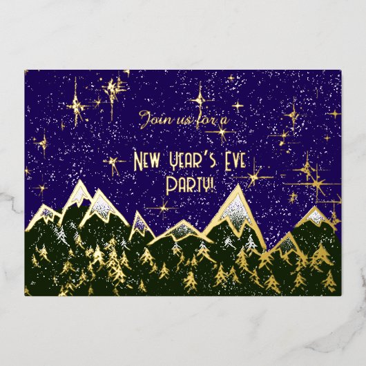 夜の山 – 大晦日のパーティー金ゴールド 箔招待状 (正面)