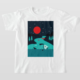 夜の川の風景 Tシャツ