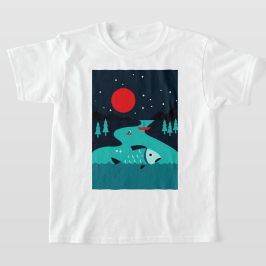 夜の川の風景 Tシャツ (レイダウン)