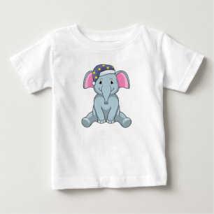 夜の帽子を被って眠る象 ベビーTシャツ