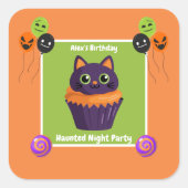 夜の幽霊のよく出るパーティー誕生日 – ハロウィーンの夜 スクエアシール (正面)