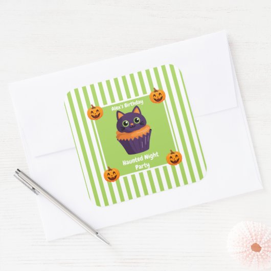 夜の幽霊のよく出るパーティー誕生日 – ハロウィーンの夜 スクエアシール (封筒)