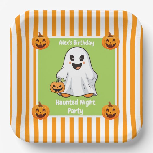 夜の幽霊のよく出るパーティー誕生日 – ハロウィーンの夜 ペーパープレート (正面)