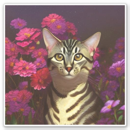 夜の庭で美しいエジプトのマウ猫 シール (正面)