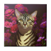 夜の庭で美しいエジプトのマウ猫 タイル (正面)