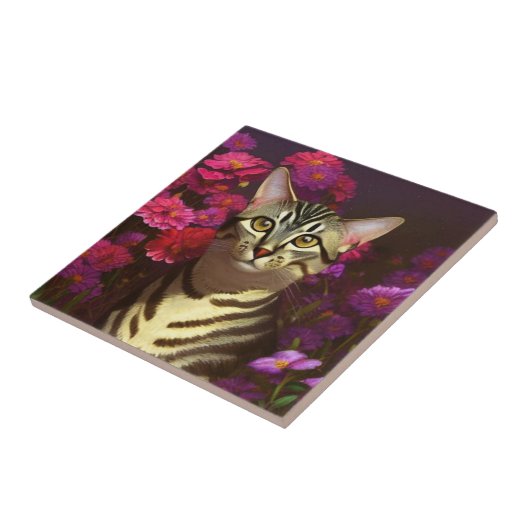 夜の庭で美しいエジプトのマウ猫 タイル (側面)