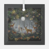 夜の愛らしいトナカイ ガラスオーナメント (正面)