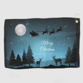 夜の愛らしいトナカイ ゴルフタオル (横)