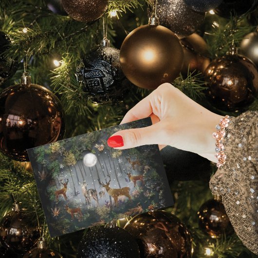 夜の愛らしいトナカイ シーズンカード